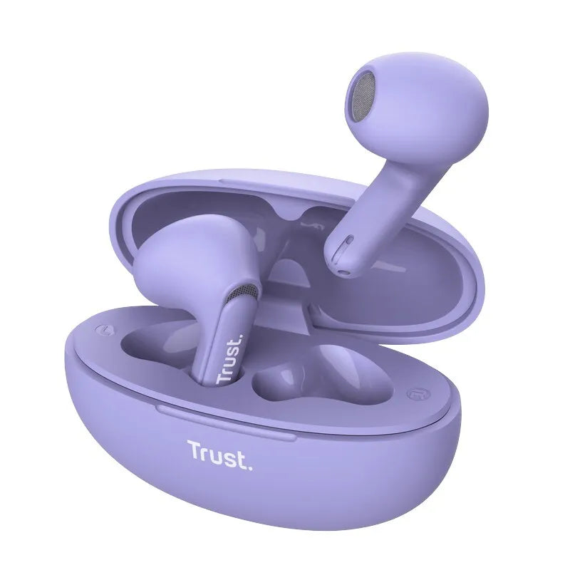 Trust Yavi – belaidės Bluetooth TWS ausinės su įkrovimo dėklu ir ENC (violetinės spalvos)