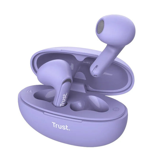 Trust Yavi – belaidės Bluetooth TWS ausinės su įkrovimo dėklu ir ENC (violetinės spalvos)