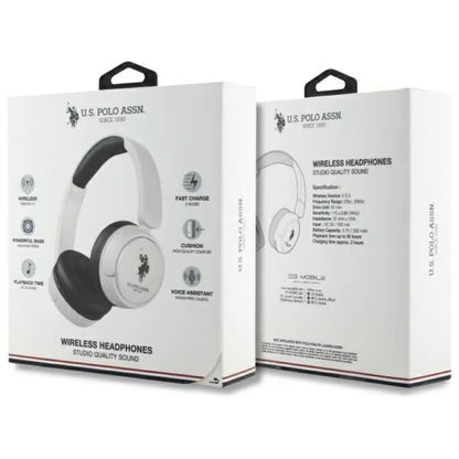 US Polo Assn DH Color Logo - Belaidis, ant ausų uždedamas „Bluetooth“ ausinės V5.3 (baltos)