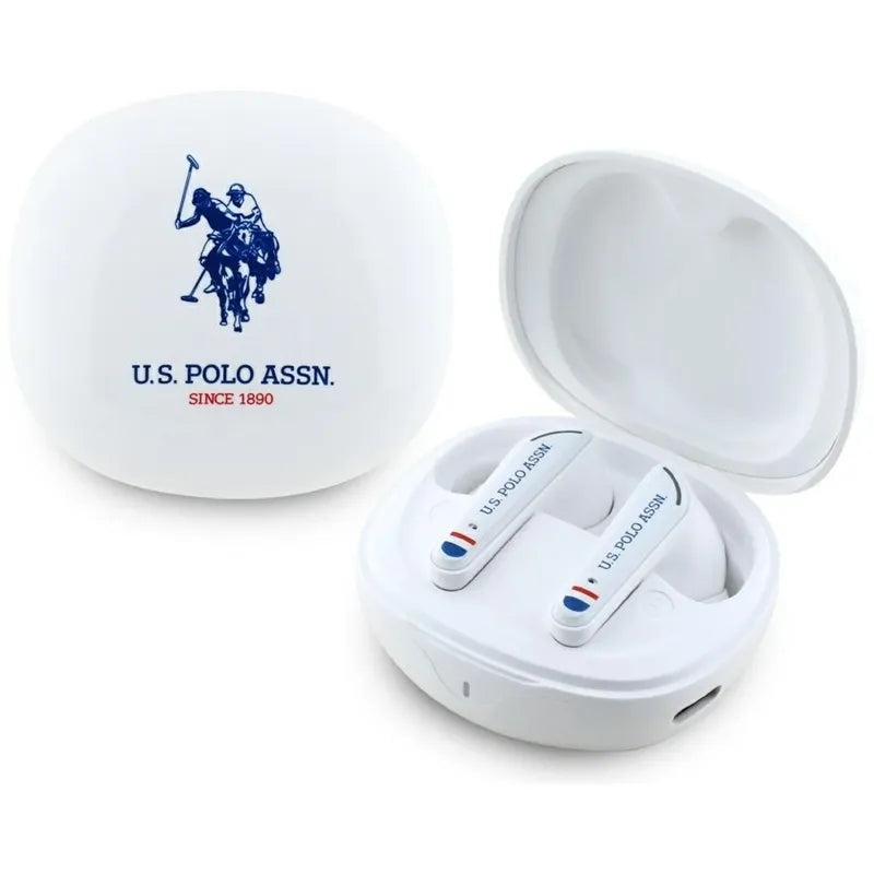 US Polo Assn DH Logo – TWS ausinės + įkrovimo dėklas (baltas)