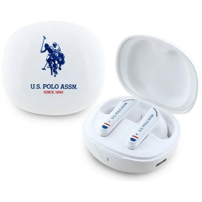 US Polo Assn DH Logo – TWS ausinės + įkrovimo dėklas (baltas)