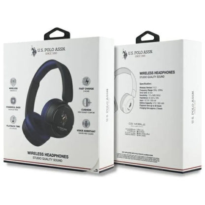 US Polo Assn DH spalvotas logotipas – belaidės, ant ausų dedamos "Bluetooth" ausinės V5.3 (tamsiai mėlyna)