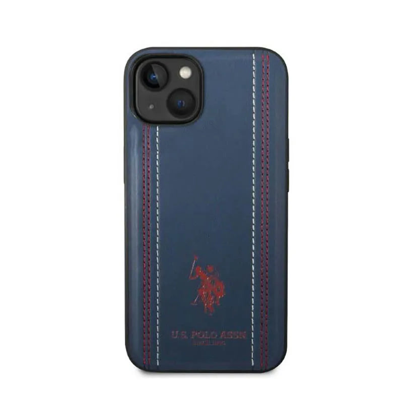US Polo Assn Leather Stitch - dėklas iPhone 14 (tamsiai mėlynas)
