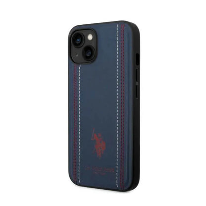 US Polo Assn Leather Stitch - dėklas iPhone 14 (tamsiai mėlynas)
