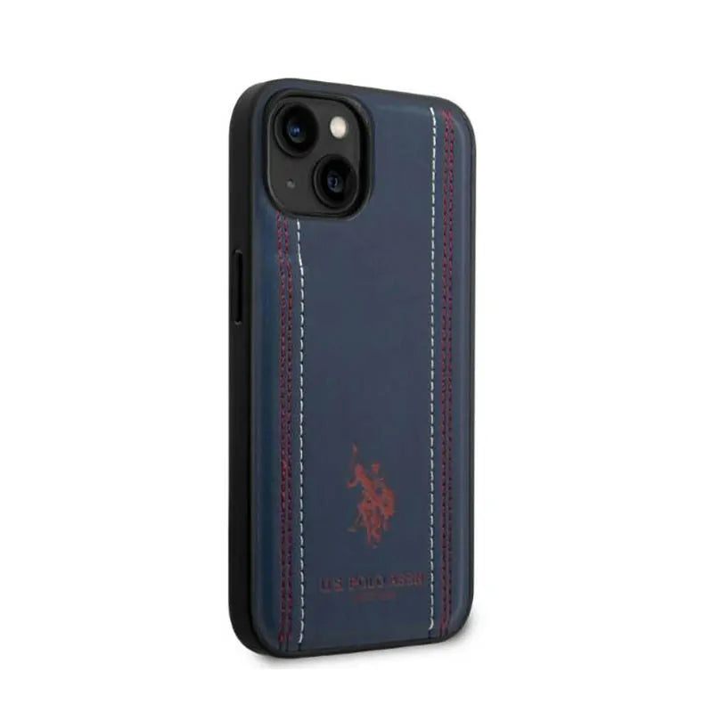 US Polo Assn Leather Stitch – Dėklas skirtas iPhone 14 Plus (tamsiai mėlyna)