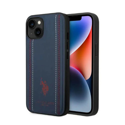 US Polo Assn Leather Stitch – Dėklas skirtas iPhone 14 Plus (tamsiai mėlyna)