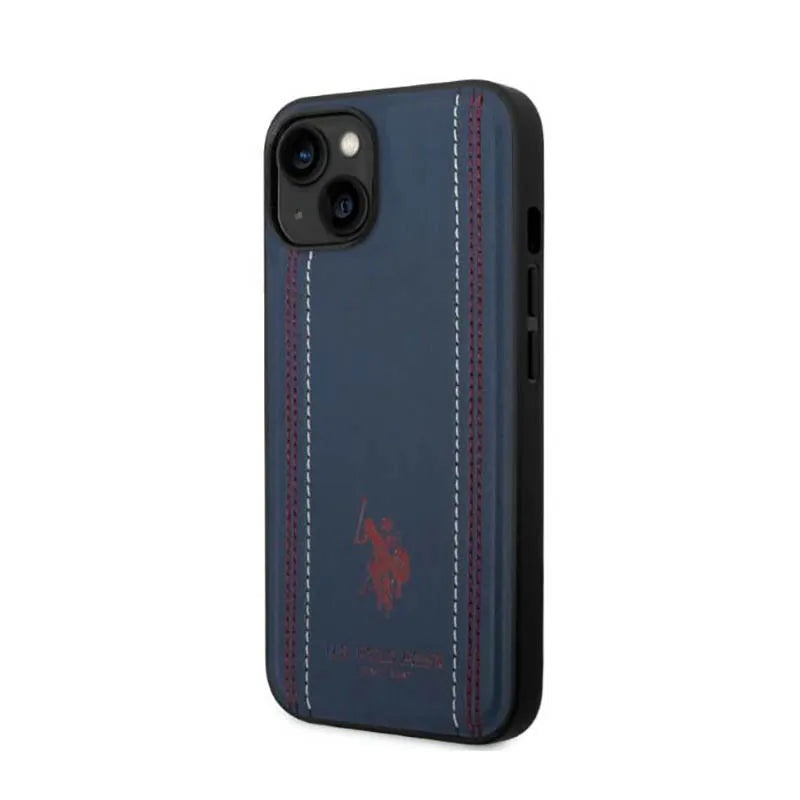 US Polo Assn Leather Stitch – Dėklas skirtas iPhone 14 Plus (tamsiai mėlyna)