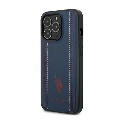 US Polo Assn Leather Stitch – dėklas, skirtas iPhone 14 Pro Max (tamsiai mėlynos spalvos)