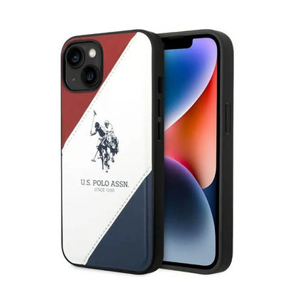 US Polo Assn Tricolor Embossed – Dėklas, skirtas iPhone 14 (baltas)