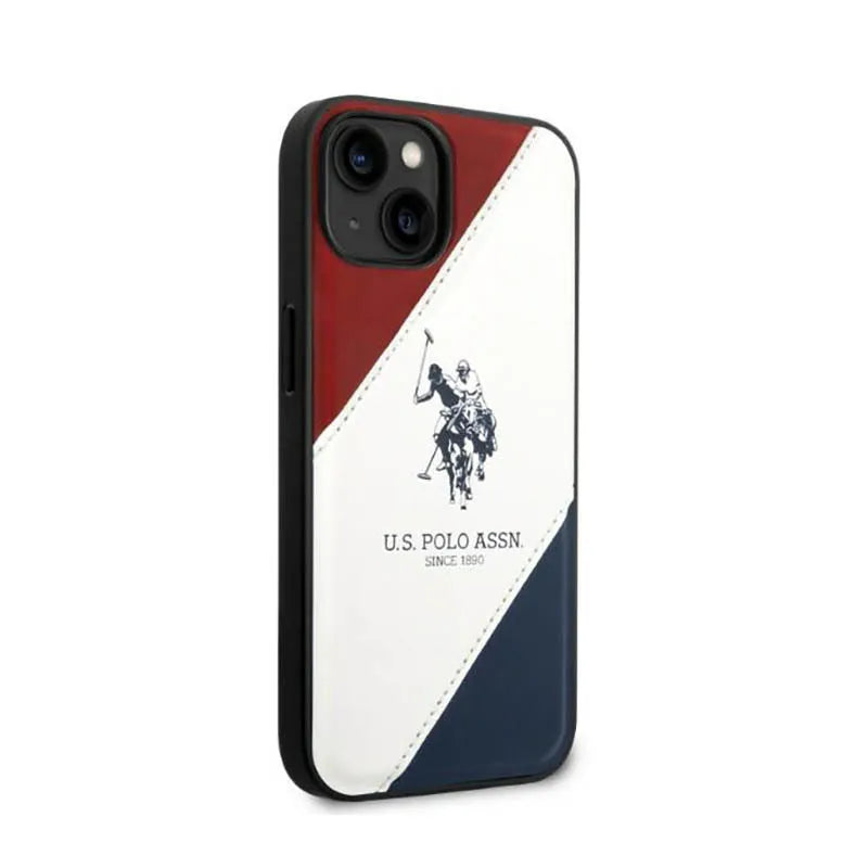 US Polo Assn Tricolor Embossed – Dėklas, skirtas iPhone 14 (baltas)