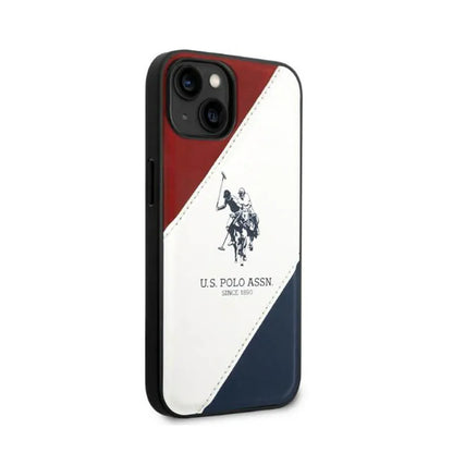 US Polo Assn Tricolor Embossed – Dėklas, skirtas iPhone 14 (baltas)