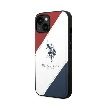 US Polo Assn Tricolor Embossed – Dėklas, skirtas iPhone 14 (baltas)