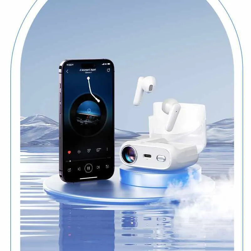 WEKOME S28 Pop skaitmeninė serija – belaidės „Bluetooth V5.3 TWS“ ausinės su įkrovimo dėklu su projektoriaus funkcija (baltos)