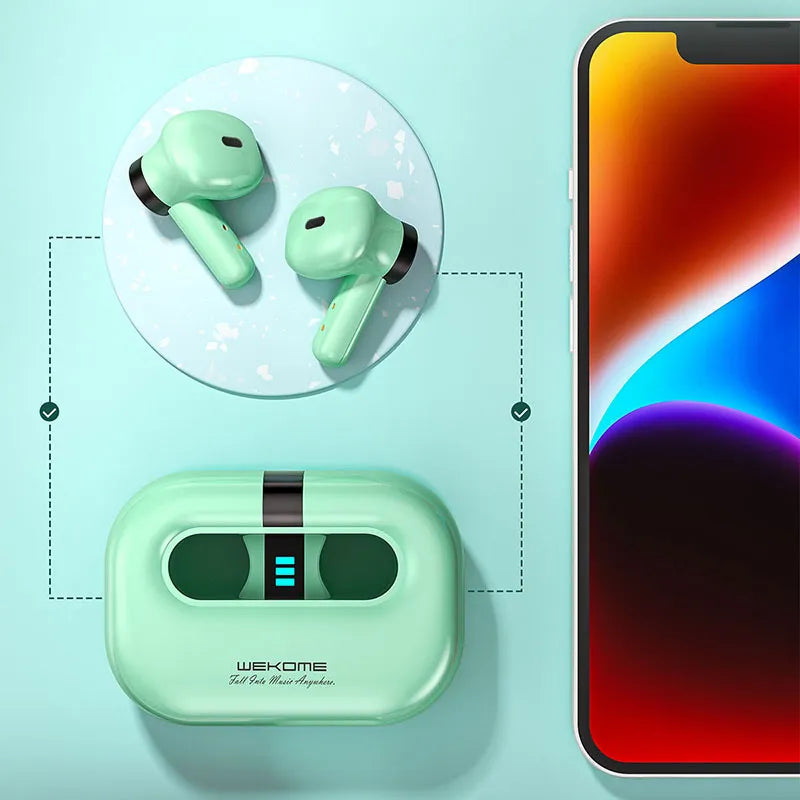 WEKOME VA06 Vanguard Series - „Bluetooth V5.2“ TWS belaidės ausinės su įkrovimo dėklu (žalia)