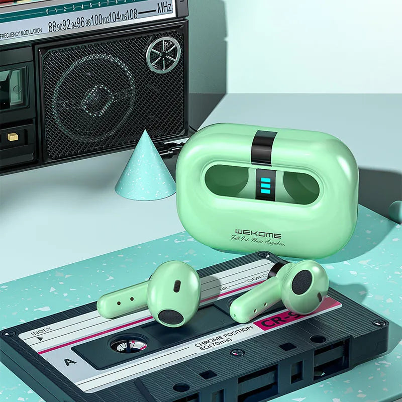 WEKOME VA06 Vanguard Series - „Bluetooth V5.2“ TWS belaidės ausinės su įkrovimo dėklu (žalia)