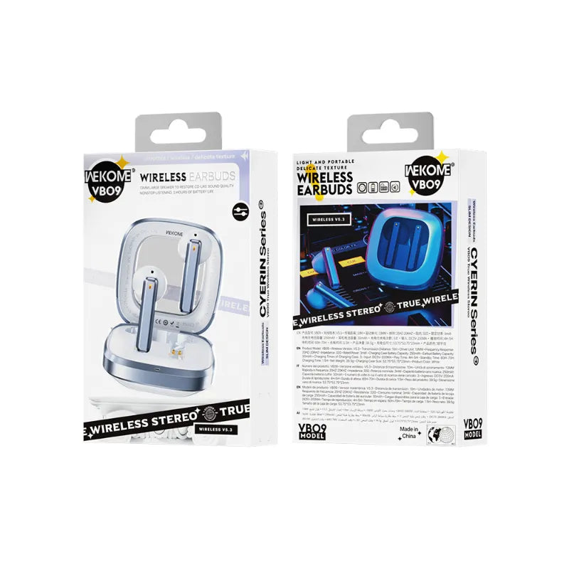 WEKOME VB09 Cyerin Series – belaidės „Bluetooth“ ausinės V5.3 TWS su įkrovimo dėklu (baltos)