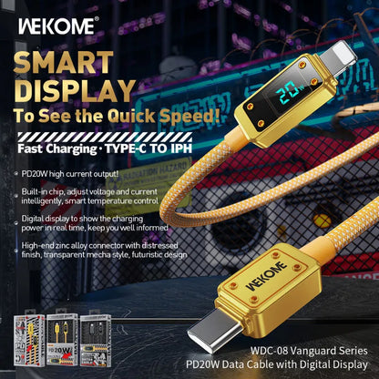 WEKOME WDC-08 Vanguard Series – USB-C to Lightning spartaus PD 20W įkrovimo 1m jungties laidas (Tarnish)