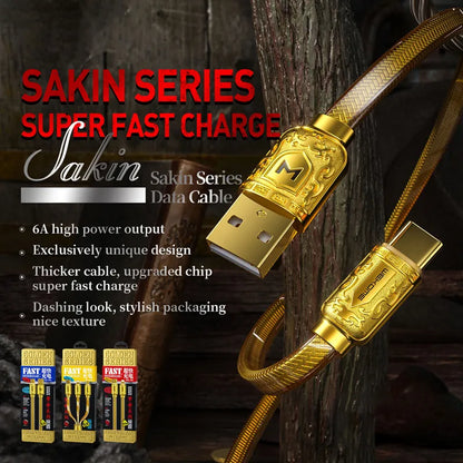 WEKOME WDC-161 Sakin Series – USB-A į Micro USB greitojo įkrovimo 6A jungiamasis laidas 1 m (auksinis)
