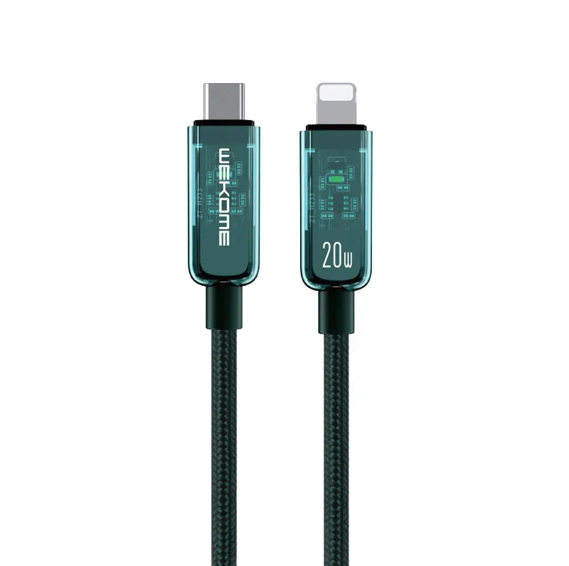 WEKOME WDC-181 Vanguard serija – USB-C į Lightning itin greito įkrovimo PD 20W jungiamasis kabelis 1m (žalias)