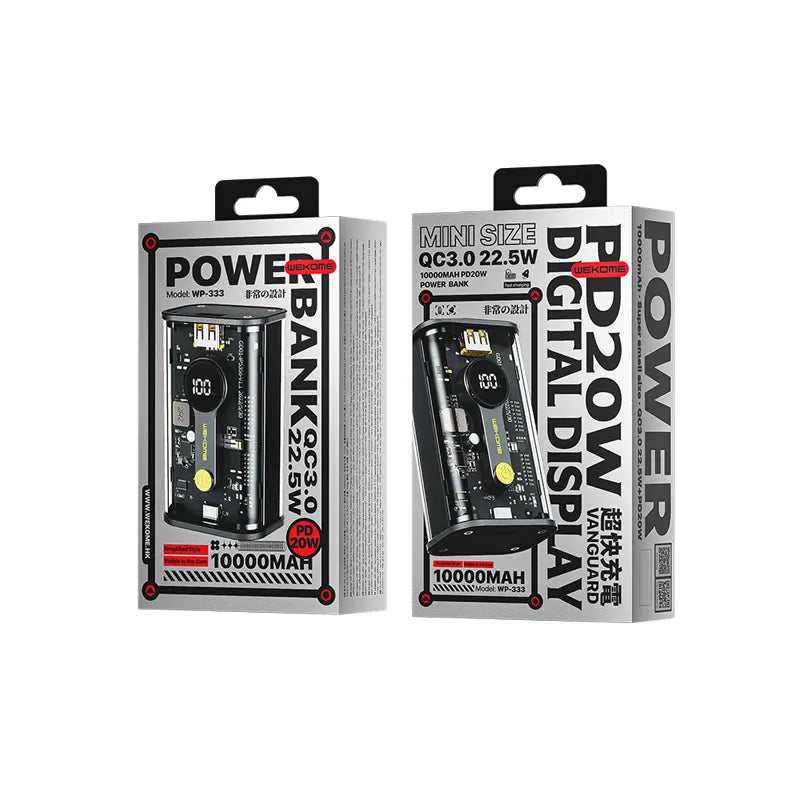 WEKOME WP-333 Vanguard Series - Nešiojamasis įkroviklis (power bank) 10000 mAh Super Charging PD 20W + QC 22.5W (juoda / permatoma)