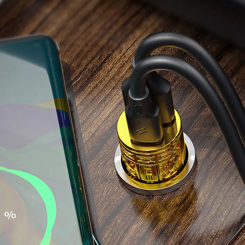 WEKOME WP-C37 Sakin serija – USB-C ir USB-A greitasis įkrovimas PD 20W automobilinis įkroviklis (auksinis)