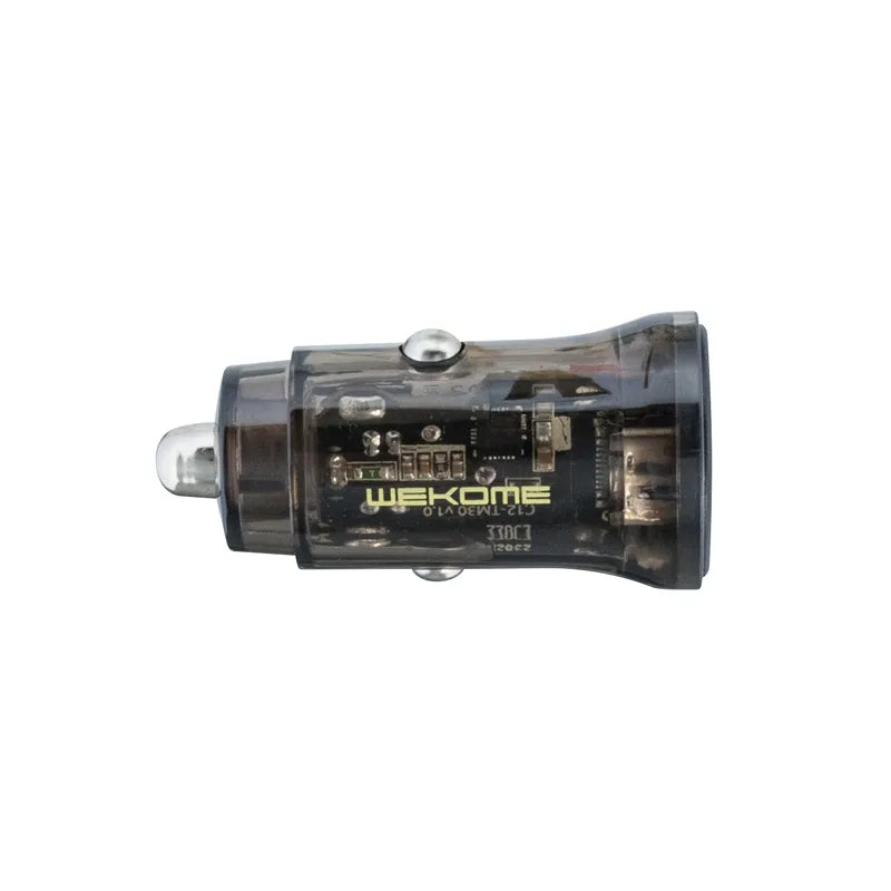 WEKOME WP-C40 Vanguard serija – Automobilinis įkroviklis 2 x USB Greitas įkrovimas 15W (Juoda / Skaidri)