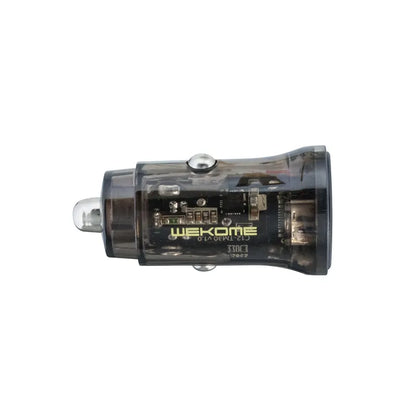 WEKOME WP-C40 Vanguard serija – Automobilinis įkroviklis 2 x USB Greitas įkrovimas 15W (Juoda / Skaidri)
