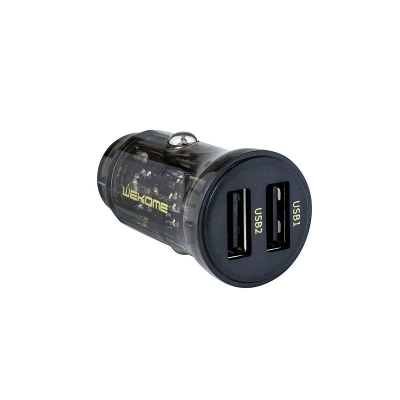 WEKOME WP-C40 Vanguard serija – Automobilinis įkroviklis 2 x USB Greitas įkrovimas 15W (Juoda / Skaidri)
