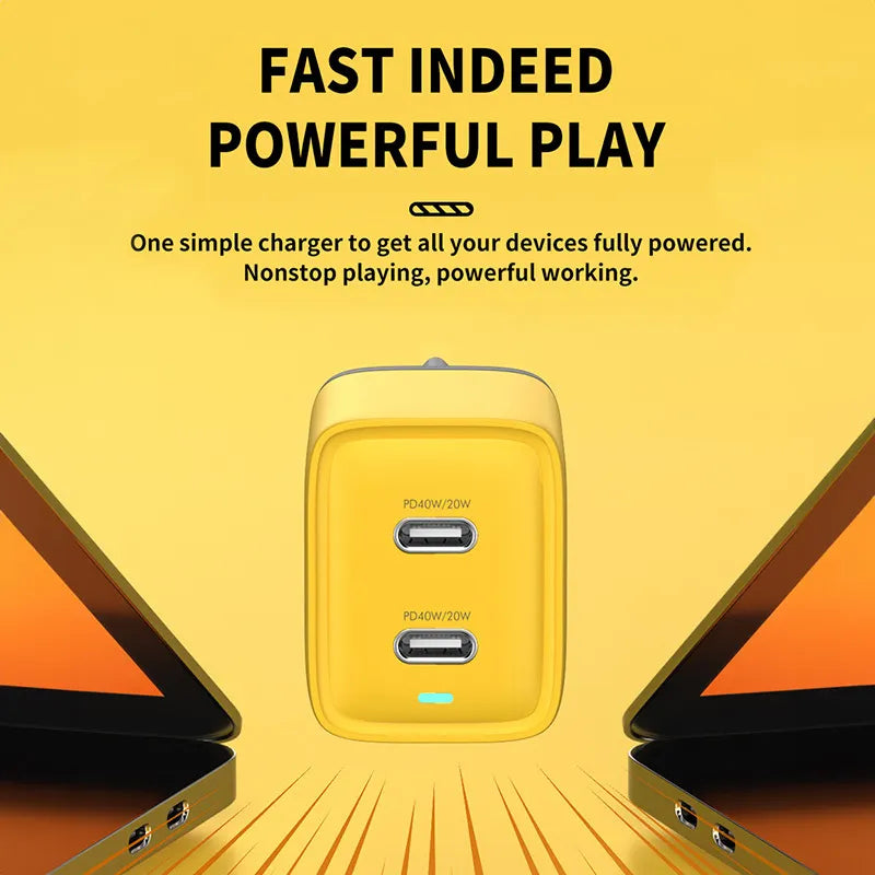 WEKOME WP-U128 – 2x USB-C „Super Fast Charge GaN“ 40W tinklo įkroviklis (geltonas)