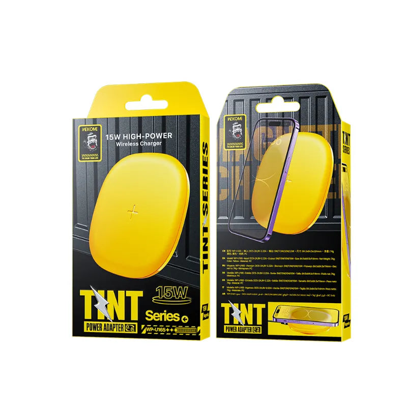 WEKOME WP-U165 Tint serija – Qi belaidis indukcinis įkroviklis 15W (geltonas)
