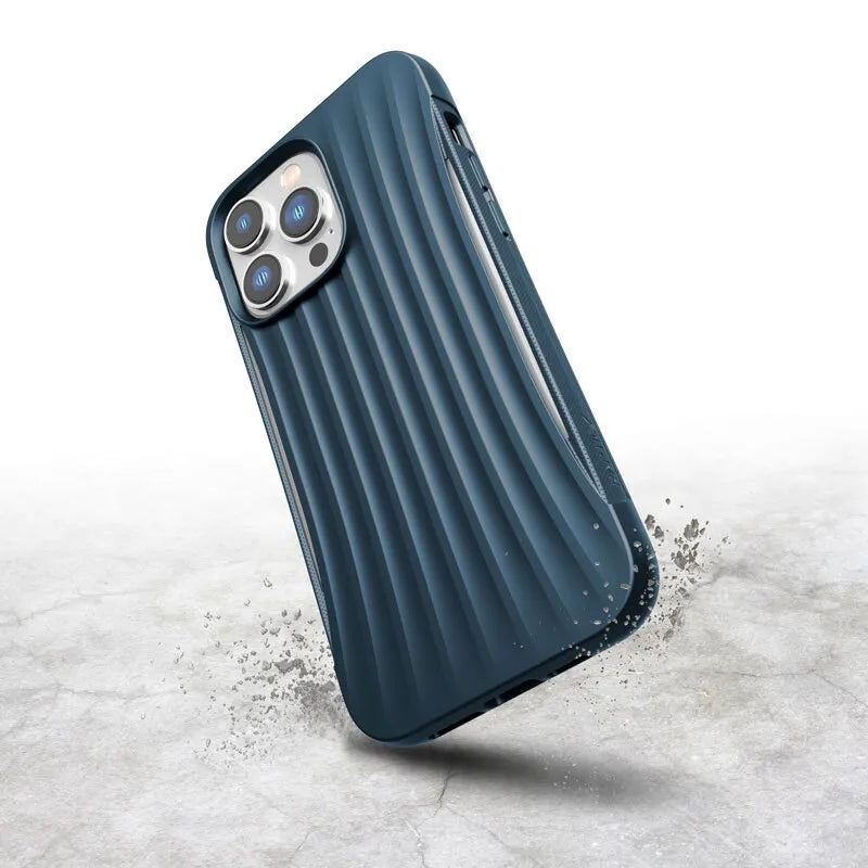 X-Doria Raptic Clutch – biologiškai skaidrus dėklas skirtas „iPhone 14 Pro Max“ (atsparus kritimui iš 3 m aukščio) (mėlynas)