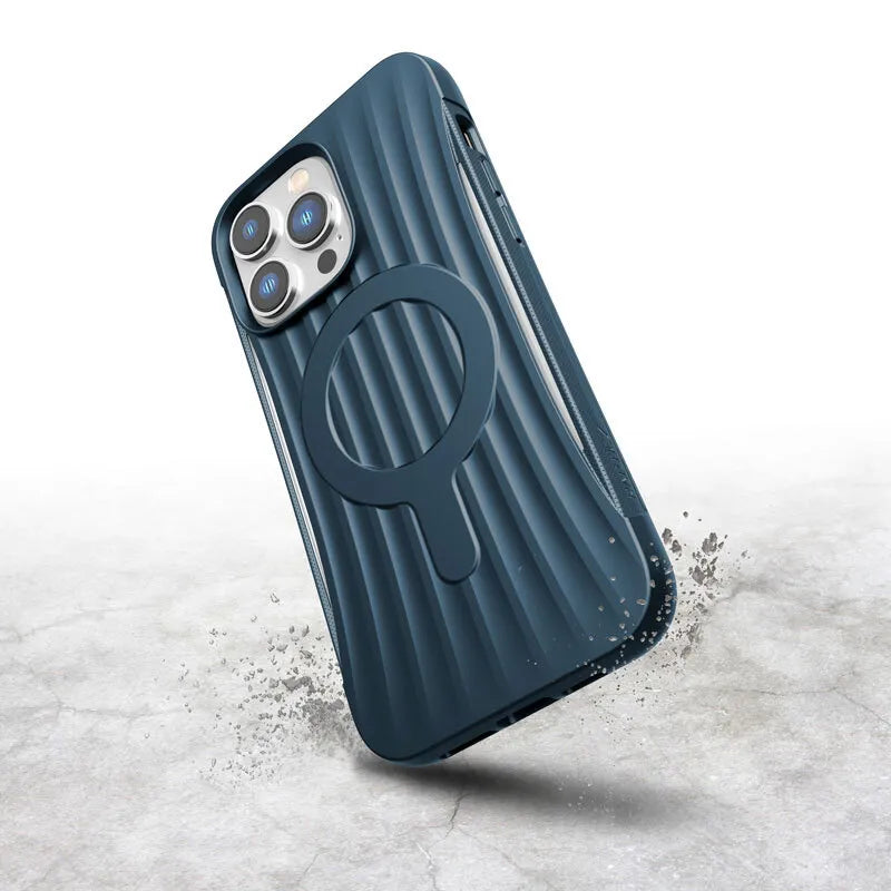 X-Doria Raptic Clutch MagSafe – biologiškai skaidomas dėklas iPhone 14 Pro Max (atsparumas kritimui iki 3 m) (Marine Blue)