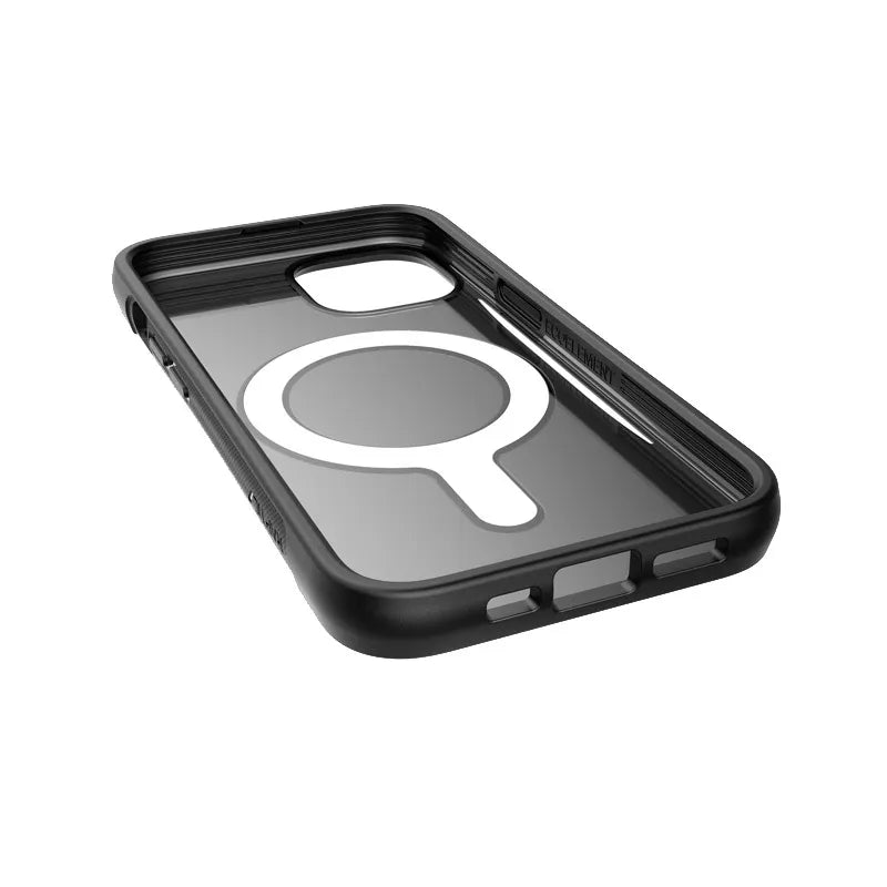 X-Doria Raptic Clutch MagSafe – biologiškai skaidomas dėklas, skirtas „iPhone 14“ (išbandyta iki 3 m aukščio kritimo) (juoda)