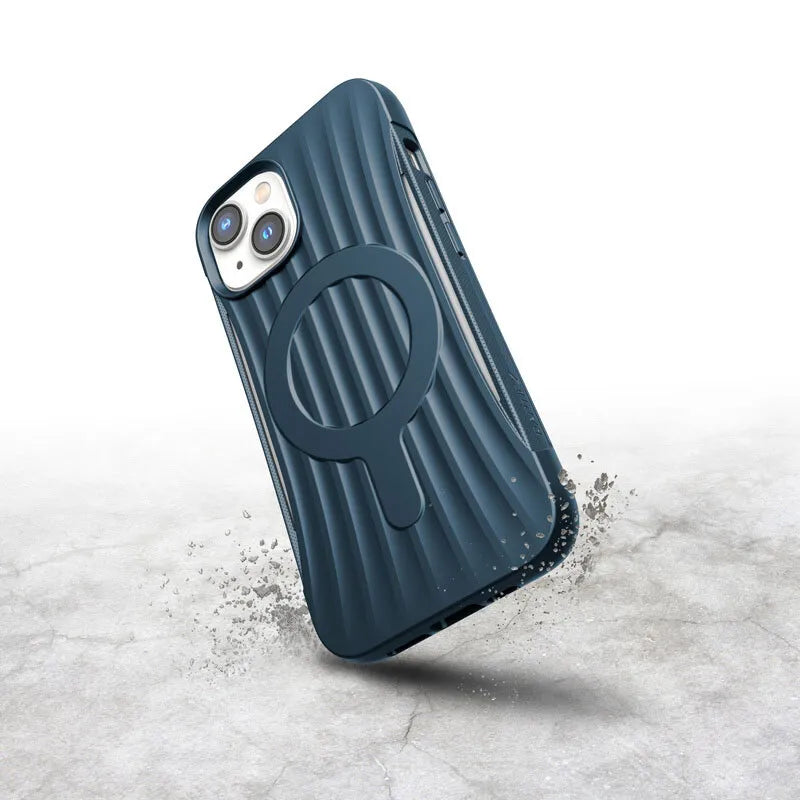 X-Doria Raptic Clutch MagSafe – Biologiškai skaidomas dėklas, skirtas iPhone 14 (išbandytas kritimas iš 3m) (Marine Blue)