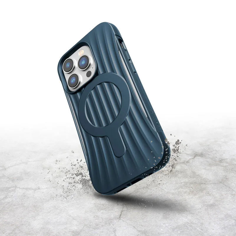 X-Doria Raptic Clutch MagSafe – biologiškai skaidrus dėklas, skirtas iPhone 14 Pro (išbandytas kritimas iš 3 m aukščio) (jūros mėlyna)