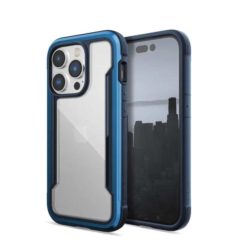 X-Doria Raptic Shield – aliuminio dėklas skirtas iPhone 14 Pro (atsparumas kritimui 3 m) (Marine Blue)