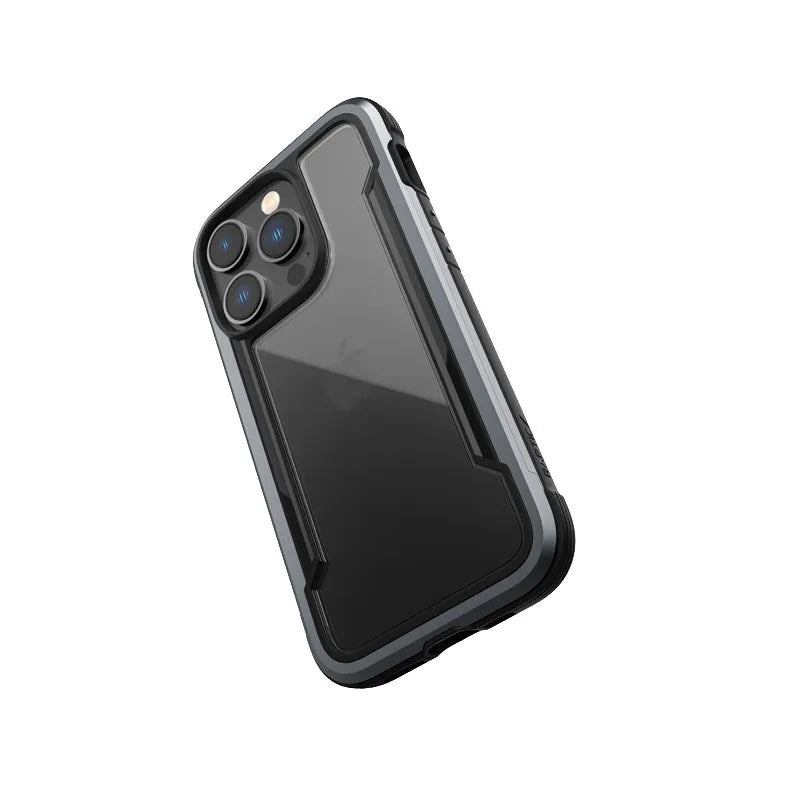 X-Doria Raptic Shield – aliuminio dėklas, skirtas „iPhone 14 Pro“ (atsparus smūgiams iki 3 m) (juodas)