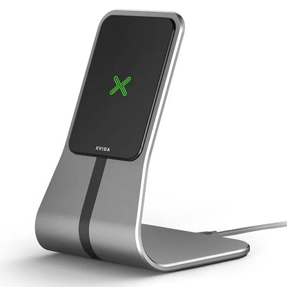 XVIDA (POWER 2) Belaidis Stalinis Įkroviklis Stovas - Qi 7.5W (Sidabras)