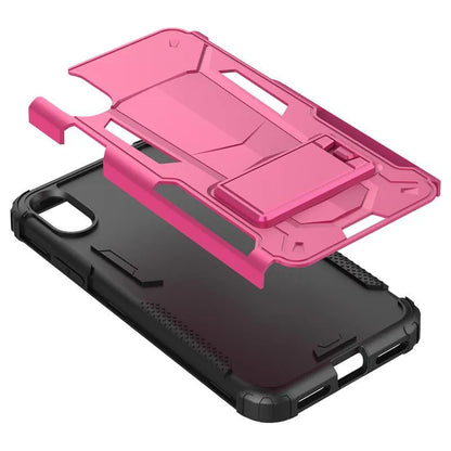 Zizo Hybrid Transformer dėklas – tvirtas dėklas, skirtas iPhone X, su atrama (karšto rožinė / juoda)
