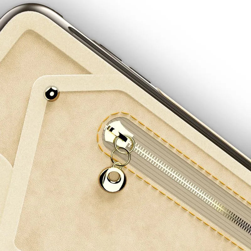 Zizo Nebula piniginės dėklas - piniginės nugarėlė ir užtrauktuko krepšelis su grūdinto stiklo ekrano apsauga iPhone X (rusvos/rudas)