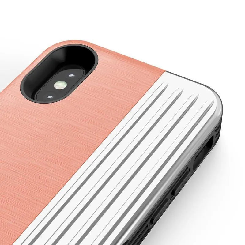Zizo Retro serija – piniginės nugarėlė su magnetiniu užsegimu ir integruotu stovu, skirta iPhone Xs / X (persikų/sidabro spalvos)