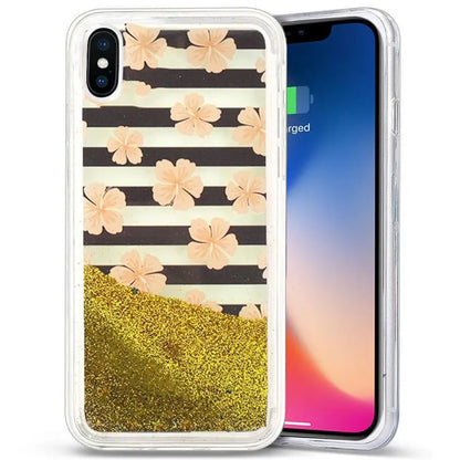 Zizo skystas žėrintis žvaigždžių dėklas iPhone X (rožinės gėlės)