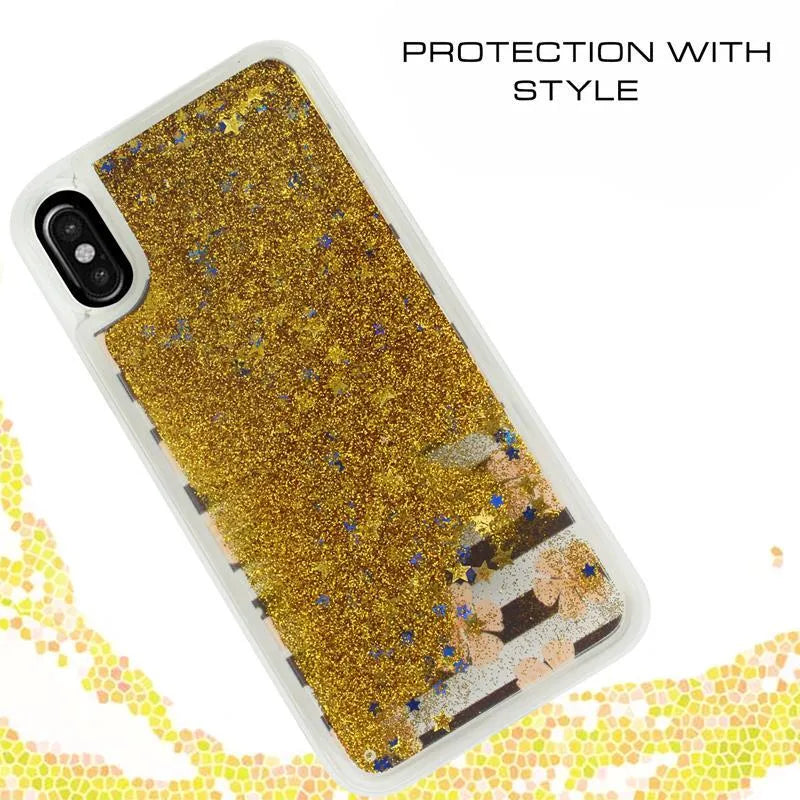 Zizo skystas žėrintis žvaigždžių dėklas iPhone X (rožinės gėlės)