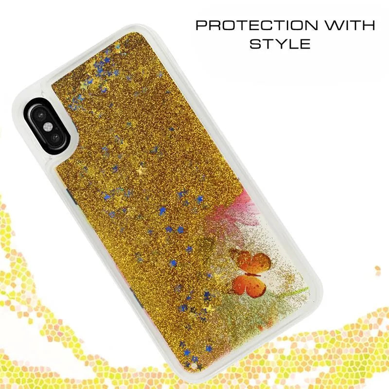 Zizo skysto blizgučio žvaigždžių dėklas, skirtas iPhone X (drugeliai)